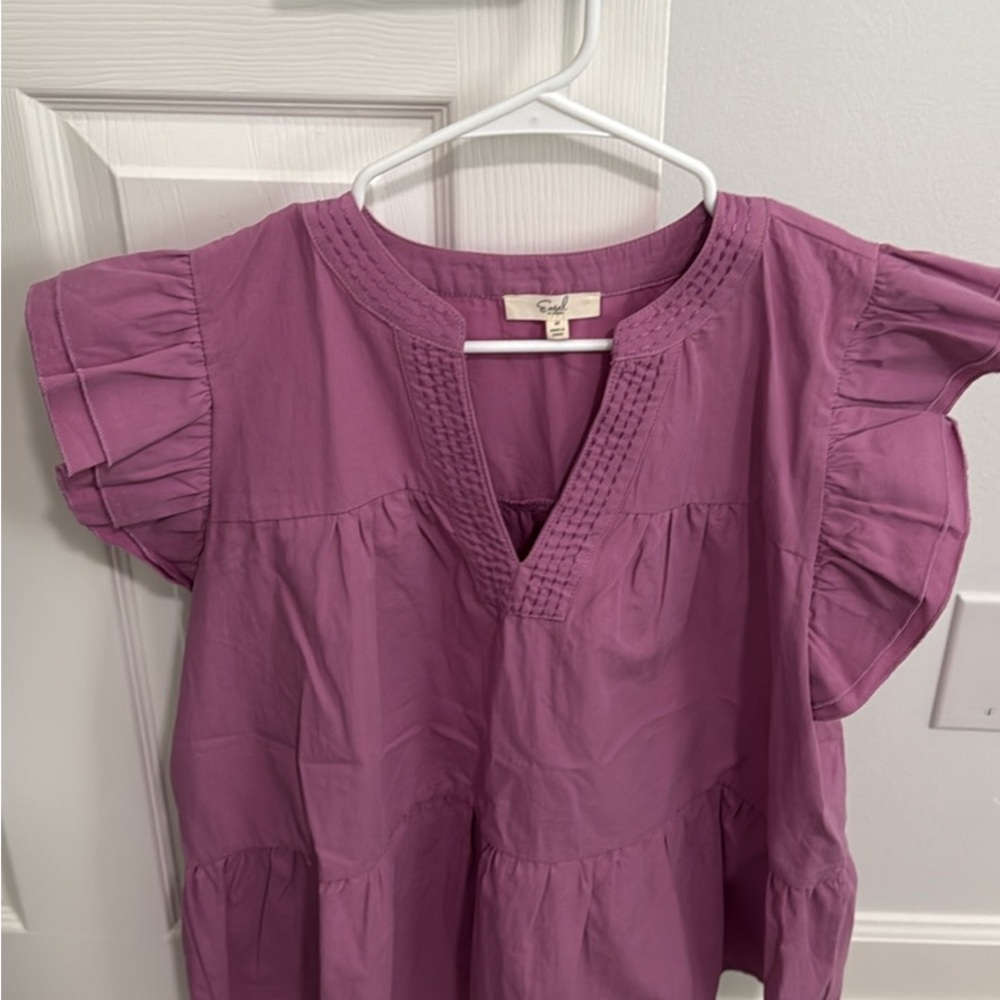Easel Mauve Blouse with Ruffle Sleeves